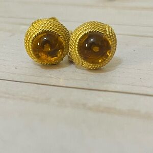 Vintage Ciner  Amber And Gold Tone Clip On Earrings.